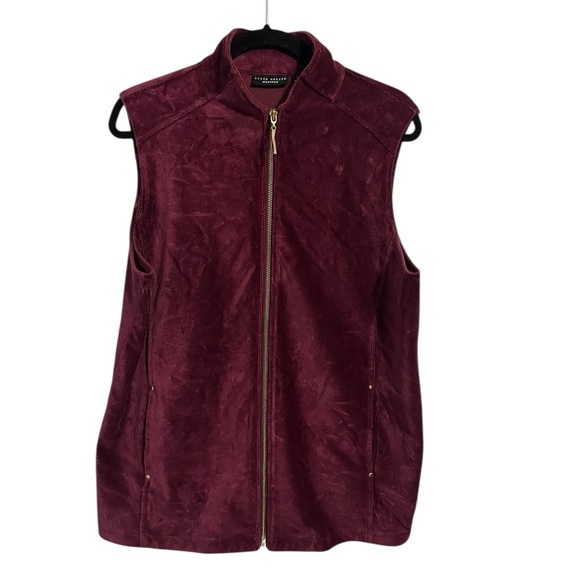 Susan Graver Weekend Ribbed Velour Zip Front Knit Vest Size Small Wine Color L - Picture 2 of 11